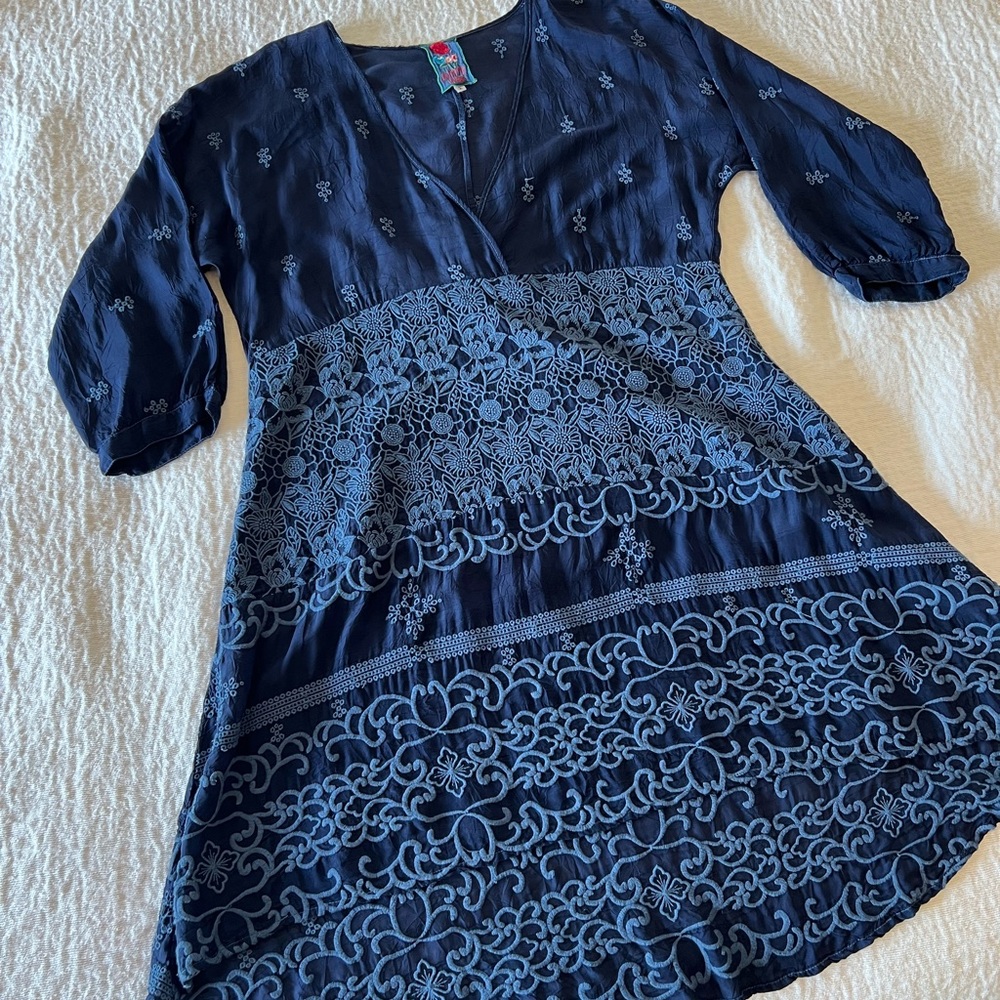 Jonny Was dress (hi/low).  Navy with blue embroidering. Only worn once.